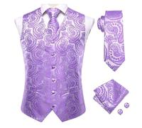 DASJKDI Chalecos de seda for hombre, corbata, vestido formal negocios, chaqueta delgada sin mangas, 4 piezas, pañuelo y gemelos para Novios de Boda, Boda Fiesta Negocio(Color 17,M)