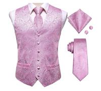 DASJKDI Chalecos de seda for hombre, corbata, vestido formal negocios, chaqueta delgada sin mangas, 4 piezas, pañuelo y gemelos para Novios de Boda, Boda Fiesta Negocio(Color 3,L)