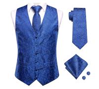 DASJKDI Chalecos de seda for hombre, corbata, vestido formal negocios, chaqueta delgada sin mangas, 4 piezas, pañuelo y gemelos para Novios de Boda, Boda Fiesta Negocio(Color 10,XL)