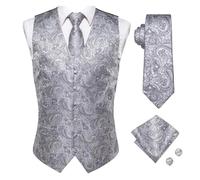 DASJKDI Chalecos de seda for hombre, corbata, vestido formal negocios, chaqueta delgada sin mangas, 4 piezas, pañuelo y gemelos para Novios de Boda, Boda Fiesta Negocio(Color 7,XL)