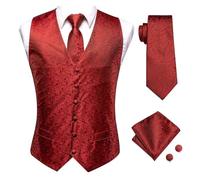 DASJKDI Chalecos de seda for hombre, corbata, vestido formal negocios, chaqueta delgada sin mangas, 4 piezas, pañuelo y gemelos para Novios de Boda, Boda Fiesta Negocio(Color 15,M)