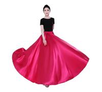DASJKDI Falda larga plisada de satén con dobladillo grande for mujer, ideal for fiestas, danza del vientre, tul varias capas(Rose Red)