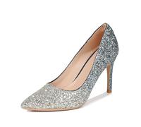 DASJKDI Hermosos zapatos de moda for mujer con lentejuelas y tacón fino puntiagudo, cambio gradual color tacones altos para Fiestas, Bodas(Silver Blue (5CM),41)