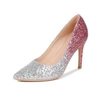 DASJKDI Hermosos zapatos de moda for mujer con lentejuelas y tacón fino puntiagudo, cambio gradual color tacones altos para Fiestas, Bodas(Silver Pink (9CM),41)