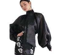DASJKDI Knot Bubble Sve Irt Women's Chiffon See-Tough Top Long Stan para Atuendo Casual Diario(Black in Stock,XL)