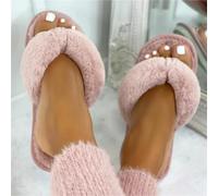DASJKDI Pantuflas cálidas y esponjosas for mujer, cómodas, de piel sintética cruzada, for interiores, planas, suaves peludas, for celebridades femeninas(Pink,40-41)