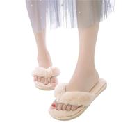 DASJKDI Pantuflas cálidas y esponjosas for mujer, cómodas, de piel sintética cruzada, for interiores, planas, suaves peludas, for celebridades femeninas(Beige,38-39)