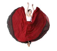 DASJKDI Vestido de entrenamiento danza étnica clásica, falda larga actuación, doble capa con cintura elástica y vuelo grande(Wine Red Black1,Skirt length 90cm)