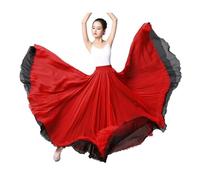 DASJKDI Vestido de entrenamiento danza étnica clásica, falda larga actuación, doble capa con cintura elástica y vuelo grande(Red Black2,Skirt length 85cm)