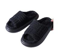 DASJKDI Zapatillas Casa Mujer Pantuflas de Toalla con Suela Gruesa y Punta Abierta for Mujer, Informales, Color Liso, Plataforma algodón Felpa una Palabra, Talla Grande, for el hogar(Black,42-43)