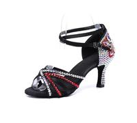 DASJKDI Zapatos de baile con diamantes for mujer, tacones altos 8 cm, zapatos latinos satén, sandalias vals jazz imitación for niñas para Mujer Salsa Tango Moderna Bachata(Black A,39)
