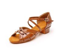 DASJKDI Zapatos de baile for niñas y mujeres, cuero satinado, for salón latino, modernos, tango salsa, con tacón bajo para Mujer Salsa Tango Moderna Bachata(PU Brown,FR26-17.5cm)