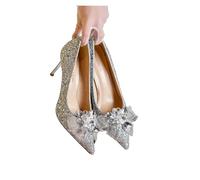 DASJKDI Zapatos de boda, zapatos Cenicienta, tacones altos con diamantes imitación, punta puntiaguda for mujer, fiesta cristales para Fiestas, Bodas(Silver 6cm,36)