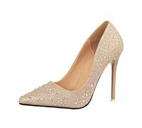 DASJKDI Zapatos de tacón alto clásicos dorados, plateados y azules for mujer, zapatos sexys lujo con diamantes imitación for boda fiesta, primavera otoño para Fiestas, Bodas(Gold,36)