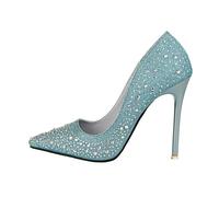 DASJKDI Zapatos de tacón alto clásicos dorados, plateados y azules for mujer, zapatos sexys lujo con diamantes imitación for boda fiesta, primavera otoño para Fiestas, Bodas(Blue,39)