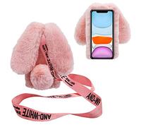 DasKAn - Carcasa para iPhone X/XS de 5,8", diseño de orejas de conejo 3D con correa para el hombro, diseño de orejas de conejo, color rosa claro