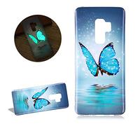 DasKAn Luminoso funda de silicona para Samsung Galaxy S9 Plus,Fluorescent Resplandor en la oscuridad Diseño colorido Cubierta trasera de goma suave TPU de gel flexible a prueba de golpes,Mariposa azul
