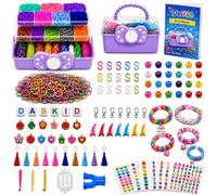 DasKid Kit de más de 17,000 bandas de telar, 32 bandas de telar vibrantes, incluye tablero de telar, cuentas del alfabeto, cuentas, ganchos en S y llaveros, kit de manualidades perfecto para niños y