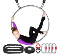DASKING Aro aéreo 2 Puntos, 80 85 90 cm Acero Inoxidable con Bolsa portátil Resistente, Capacidad de 226kg, Aerial Hoop Kit Anillos de Aparejo de Yoga para Fitness, Entrenamiento de Circo