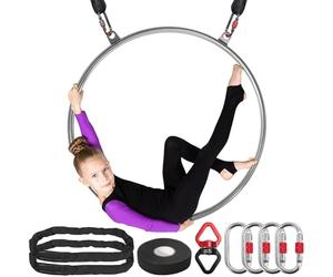 DASKING Aro aéreo 2 Puntos, 80 85 90 cm Acero Inoxidable con Bolsa portátil Resistente, Capacidad de 226kg, Aerial Hoop Kit Anillos de Aparejo de Yoga para Fitness, Entrenamiento de Circo