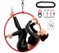 DASKING Aro Aéreo con Bolsa de Almacenamiento - Set de Lyra Rojo Premium, Aro de Yoga Aéreo para Circo, Danza y Fitness, Sistema de Seguridad 2 Toneladas y Acabado Brillante 85cm #25mm