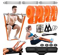 DASKING Equipo de fitness para el hogar, gimnasio en casa, con bandas de resistencia de 4 niveles, barra de ejercicios desmontable (capacidad de carga máxima 227 kg), 90 cm