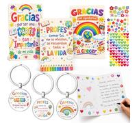 Dasnialer Regalo Profesora, Set de 3 Tarjetas y 3 Llaveros para Profesora, Regalo para Profesora Infantil con Pegatinas, Detalle de Agradecimiento para Maestra, Fin de Curso, Día del Maestro