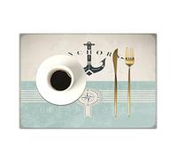 DASNK 4 Manteles Individuales de Mesa Lavable Antimanchas Antideslizante Resistente Al Calor PVC Vinilo Salvamanteles,Océano, Ancla náutica, Marinero, mar, direcciones, Tema, Viejo, Cielo azu,30x45cm