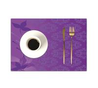 DASNK 4 Manteles Individuales de Mesa Lavable Antimanchas Antideslizante Resistente Al Calor PVC Vinilo Salvamanteles,sición de Plantas de Color Lila sobre un Fondo de Adorno Morado.,30x45cm