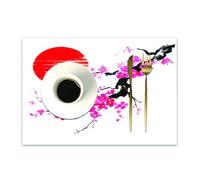 DASNK 4 Manteles Individuales de Mesa Lavable Antimanchas Antideslizante Resistente Al Calor PVC Vinilo Salvamanteles,Tarjeta con Rama de Cerezo Oriental en Flor en Estilo sumi-e japonés trad,30x45cm