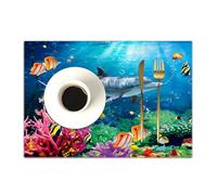 DASNK 4 Manteles Individuales de Mesa Lavable Antimanchas Antideslizante Resistente Al Calor PVC Vinilo Salvamanteles,Delfín, Coral, Peces Coloridos bajo el mar,30x45cm