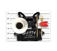 DASNK 4 Manteles Individuales de Mesa Lavable Antimanchas Antideslizante Resistente Al Calor PVC Vinilo Salvamanteles,Perro Bulldog con Rosa en la Boca como Foto policial culpable por Amor,30x45cm