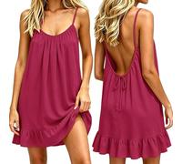 Dasongff Backless Dress - Casual Sleeveless Cami House Dress for Women Soft Loose Fit Summer Gown, for Beach Vacation, rojo, XXL