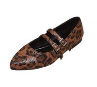 Dasongff Bailarinas Mujer Leopardo Cómodo Zapatos Planos para Mujeres de Imitación Cuero Bailarinas Mujer Cuero Punta Redonda Zapatos con Correa para Trabajo, Ciudad o Diario, marrón, 37 EU