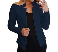 Dasongff Blazer Mujer Business Slim Fit Chaqueta de Traje Elegante Manga Larga Mujer Color Sólido Corto Un Botón Cardigan Oficina Negocios OL Chaqueta de Sastre de Noche Otoño con Bolsillo, Marina #1,