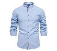 Dasongff Blusas de lino de manga larga para hombre camisa casual ajustada de negocios blusa clásica Henley camisa cuello Mao casual de corte regular camisas verano botones playa tradicional, B azul