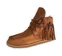 Dasongff Bota Santiag Mujer Western Cowboy Santiags con flequillo Vintage Botas indias Tacón plano con borla Punta redonda Ankle Boots Elegante Slip-on Vaquera Retro Botas Clásicas Tobillo, A1 Marrón