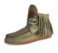 Dasongff Bota Santiag Mujer Western Cowboy Santiags con flequillo Vintage Botas indias Tacón plano con borla Punta redonda Ankle Boots Elegante Slip-on Vaquera Retro Botas Clásicas Tobillo, A1 verde