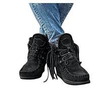 Dasongff Bota Santiag Mujer Western Cowboy Santiags con flequillo Vintage Botas indias Tacón plano con borla Punta redonda Ankle Boots Elegante Slip-on Vaquera Retro Botas Clásicas Tobillo, A1 Negro