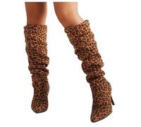 Dasongff Botas altas para mujer sexy tacón alto agujas botas largas elegantes leopardo punta puntiaguda botas altas chic fiesta cóctel botas mujer moto vintage, A1 Café, 37 EU