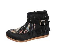 Dasongff - Botas de vaquero con flecos para mujer, tacón de cuña oculto, botines con pompón, tela de piel nobuck cómoda para fiesta de boda en la calle, Negro , 42 EU