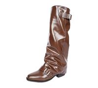 Dasongff Botas de Vaquero para Mujeres Cuero Botas de Vaquero Vintage Bordadas Estilo Country Western Tacón grueso Puntera puntiaguda Mi-Mollet, Café 2, 41 EU