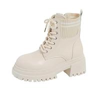Dasongff Botas Militares de Combate con Cordones para Mujeres Mediados de Mollet con Bolsillo Cartera Integrado, beige, 39 EU