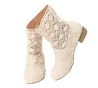 Dasongff Botines Botines Botines de encaje para mujer, botas de encaje con tacones de bloque, punta redonda, estilo bohemio, botas de oficina elegantes, botas de trabajo para mujer, antideslizantes