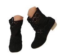 Dasongff Botines Botines Botines de encaje para mujer, botas de encaje con tacones de bloque, punta redonda, estilo bohemio, botas de oficina elegantes, botas de trabajo para mujer, antideslizantes