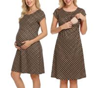 Dasongff - Camisa de noche para lactancia, algodón, vestido de mujer embarazada, cuello en V, manga corta, frente abierto, camisón para mujer embarazada, marrón, L