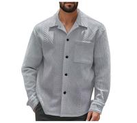 Dasongff - Camisa para hombre, manga larga, jacquard, con botones hemisette, Slim fit, camisa, vaquera de carga, camisas de trabajo, safari, militar, táctica, camisas, sobrecamisa, resistente, gris, L