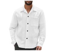 Dasongff - Camisa para hombre, manga larga, jacquard, con botones hemisette, Slim fit, camisa, vaquera de carga, camisas de trabajo, safari, militar, táctica, camisas, sobrecamisa, resistente, blanco