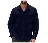 Dasongff - Camisa para hombre, manga larga, jacquard, con botones hemisette, Slim fit, camisa, vaquera de carga, camisas de trabajo, safari, militar, táctica, camisas, sobrecamisa, resistente, azul