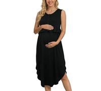 Dasongff - Camisón de noche para mujer, algodón, vestido patinador de lactancia, vestidos para embarazo, lactancia, pijama sin mangas, pijama de lactancia maternidad, Negro , L